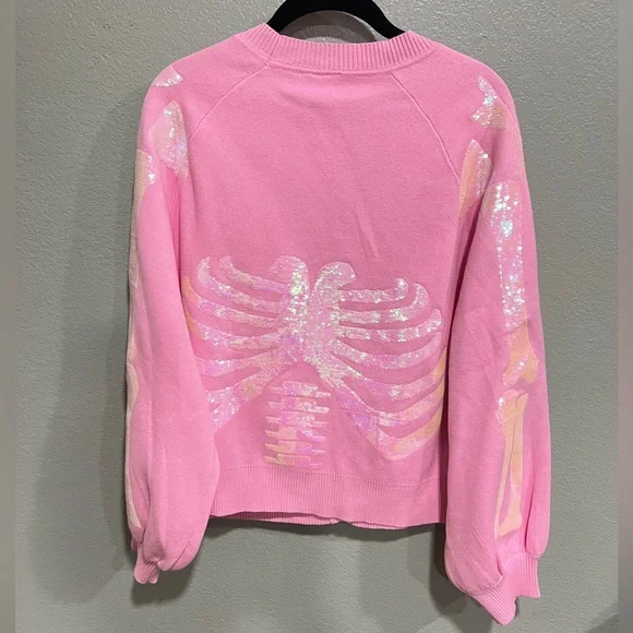 New QOS Pink Skeleton Cardigan - Picture 2 of 2